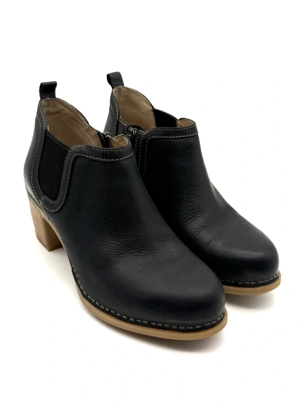 Dansko Harlene Black Leather Bootie Block Heel Ankle Boots EU 36 US 5.5-6